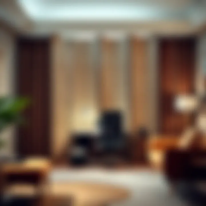 Contemporary fabric room divider in a chic office setting