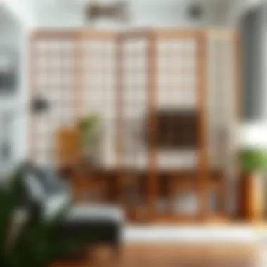 Stylish wooden room divider in a modern living space