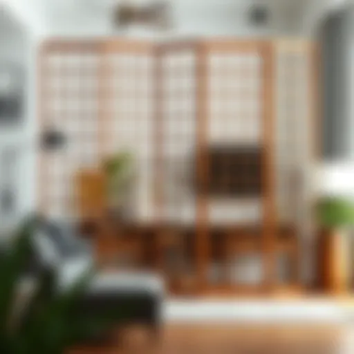 Stylish wooden room divider in a modern living space