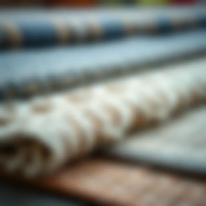 Close-up of different materials used in outdoor rugs, showcasing texture and quality.