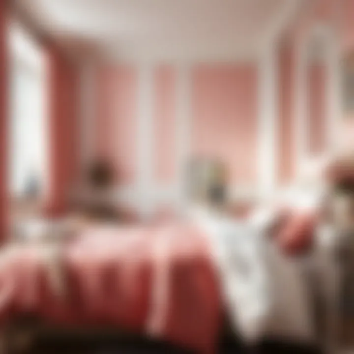 Cozy bedroom interior featuring pink and white bedding