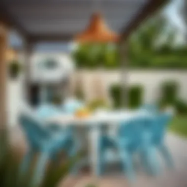 Stylish Outdoor Dining Arrangement Stylish outdoor dining arrangement showcasing modern plastic designs