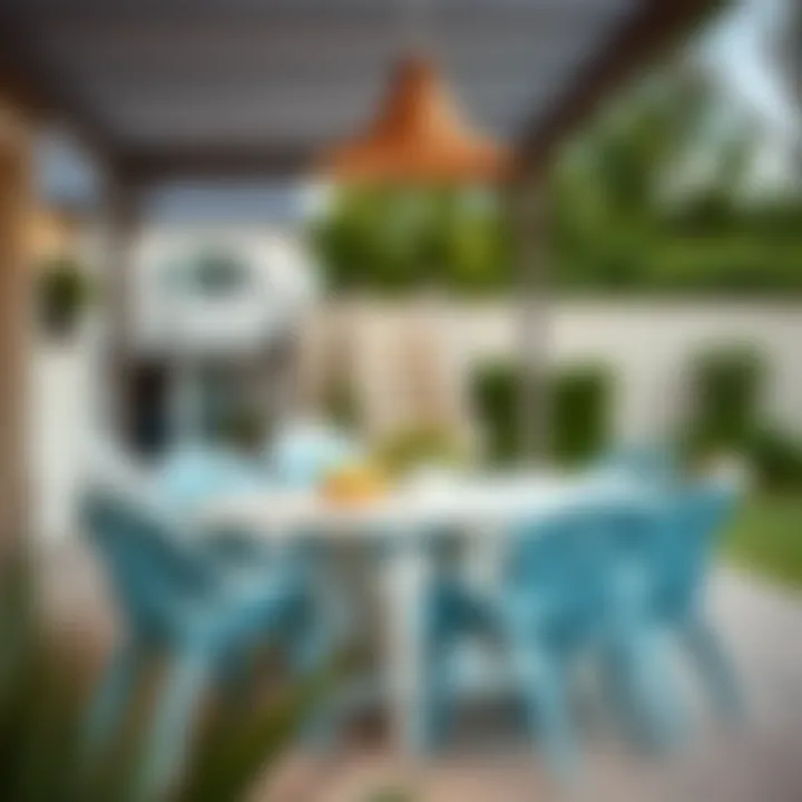 Stylish Outdoor Dining Arrangement Stylish outdoor dining arrangement showcasing modern plastic designs