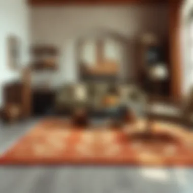 Terracotta rug complementing rustic interior design