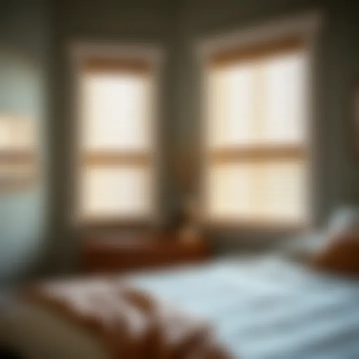 Installation of faux wood blinds in a stylish bedroom