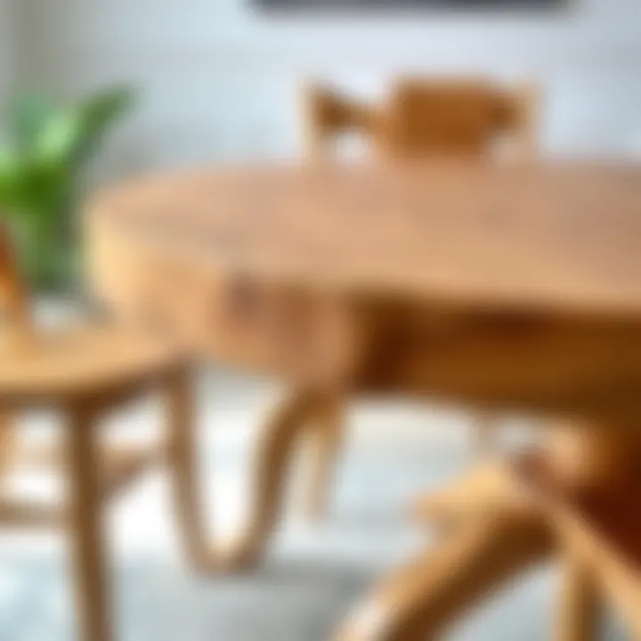 Natural wood round dining set featuring intricate details