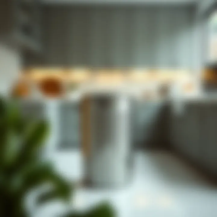 Sleek Metal Trash Can in Kitchen Sleek design of a metal trash can in a contemporary kitchen setting