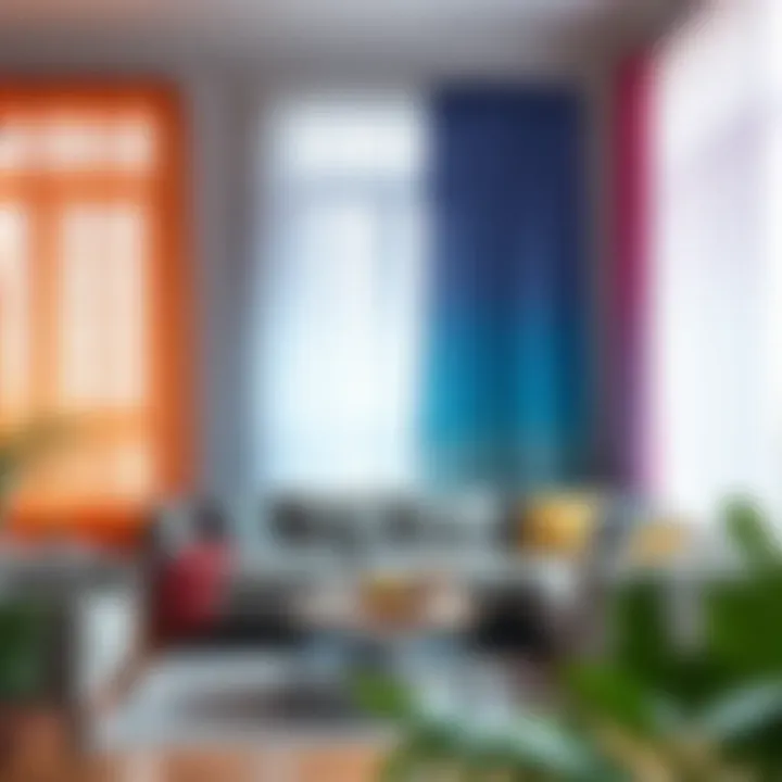 Different color variations of sheer ombre curtains displayed