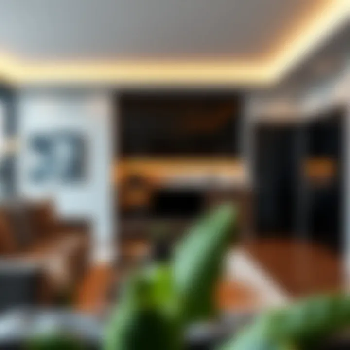 Contemporary Living Space with Black Cabinetry Contemporary living space featuring shiny black cabinetry