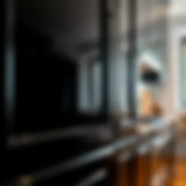 Glossy Finish of Black Cabinets Close-up of glossy black cabinet finish reflecting light