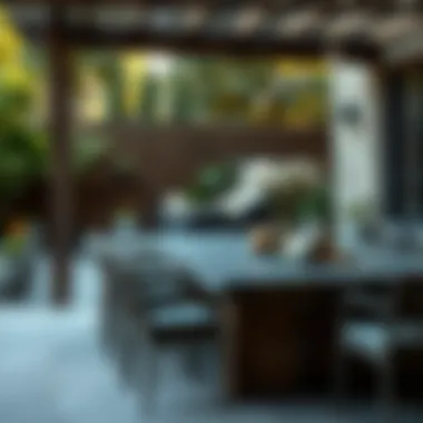 Stylish Outdoor Dining Area Stylish outdoor dining area featuring a slate top table