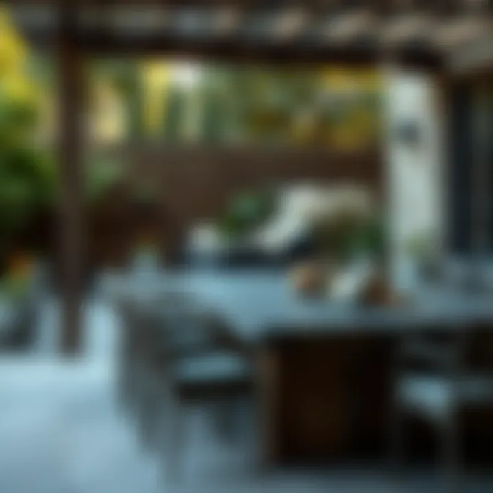 Stylish Outdoor Dining Area Stylish outdoor dining area featuring a slate top table