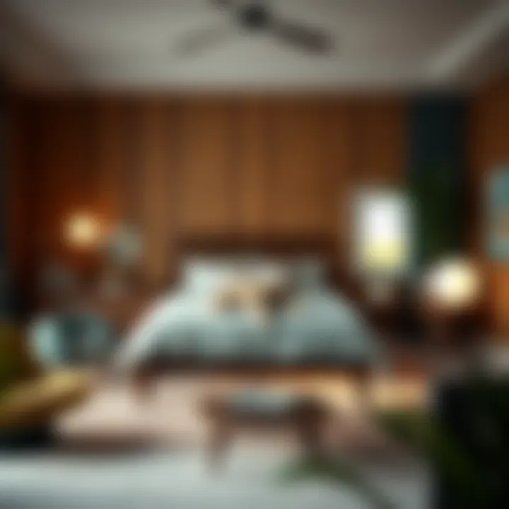 A cozy bedroom featuring a sloth-themed bed set in a tranquil setting