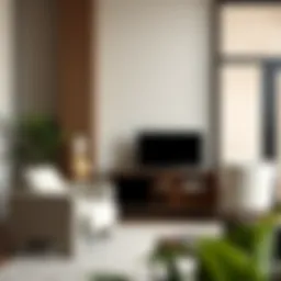 Sleek modern small stand in a contemporary living room setting