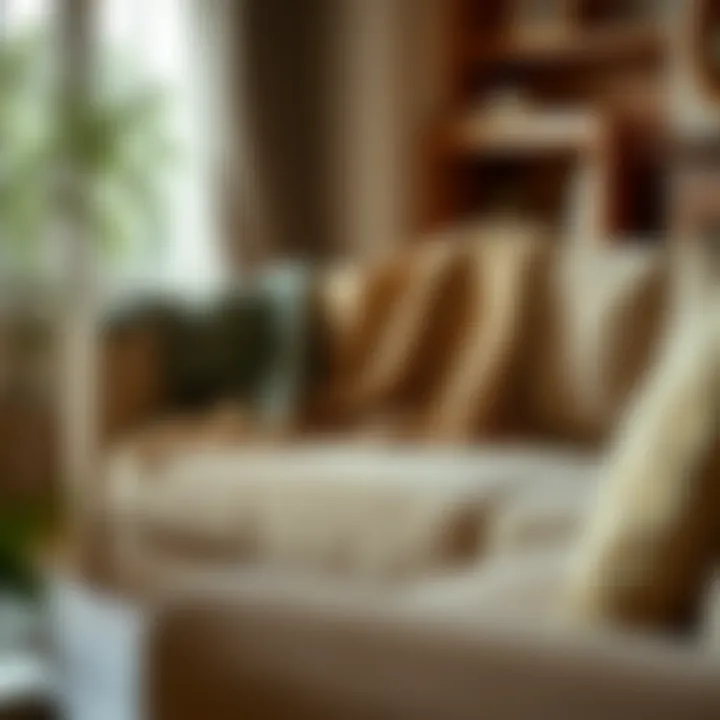 A cozy living room featuring a stylish loveseat with a textured knit throw, enhancing the inviting atmosphere.