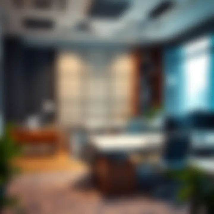 Innovative Sound Solutions in Office Spaces An office environment featuring sound cancelling boards integrated into the design