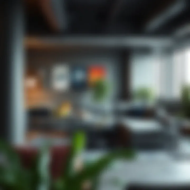 Stylish tall couch in a trendy office space