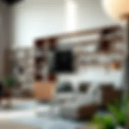 Elegant tall open shelves showcasing decorative items and books