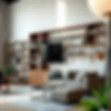 Elegant tall open shelves showcasing decorative items and books