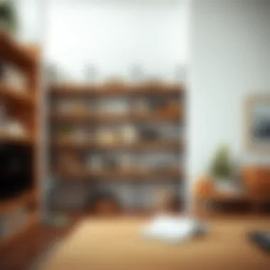 Maintenance tips for tall open shelves with cleaning tools