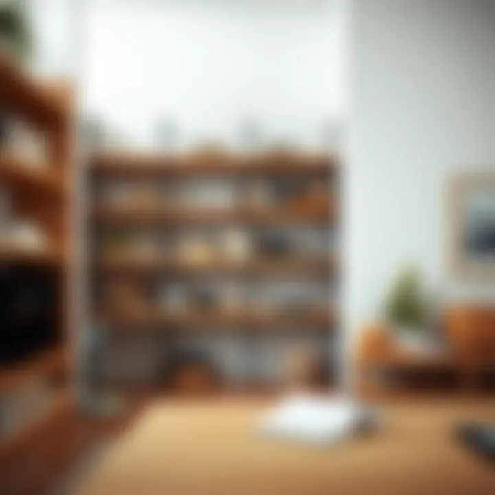 Maintenance tips for tall open shelves with cleaning tools