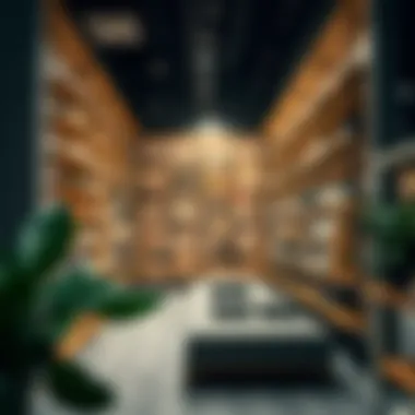 Contemporary tall open shelves in a retail space displaying products