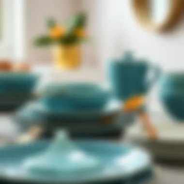 Stylish teal dish set with complementary utensils