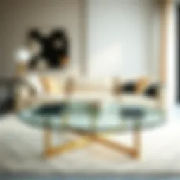 Elegant three-piece round glass coffee table set in a modern living room