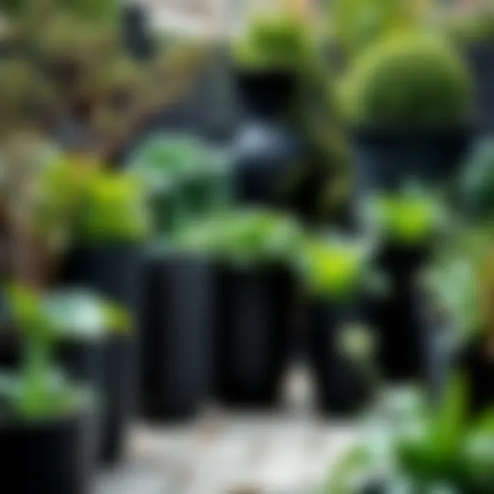 Stylish black containers enhancing an outdoor garden space