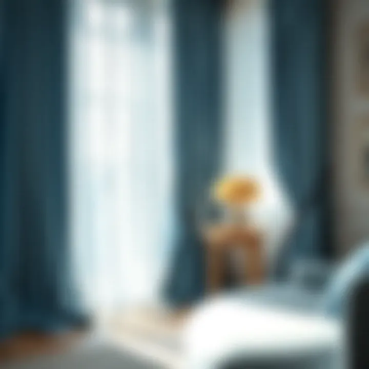 The Elegance of Blue Faux Silk Curtains Elegant blue faux silk curtains draping in a sunlit room