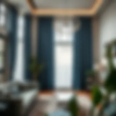 Installation Enhancing Modern Living Spaces Installation of blue faux silk curtains enhancing a modern living space