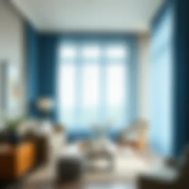 A Stylish Interior with Blue Curtains A stylish interior featuring blue faux silk curtains and harmonious decor
