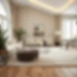 Elegant cream beige rug in a modern living room setting