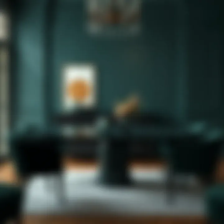 Elegant dark green dining table surrounded by stylish chairs