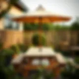 Elegant wooden patio picnic table with an umbrella