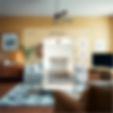 User interface showcasing furniture arrangement features Interactive furniture placement app interface