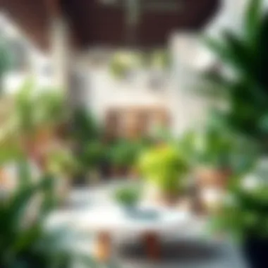 Lush outdoor space featuring a variety of faux plants