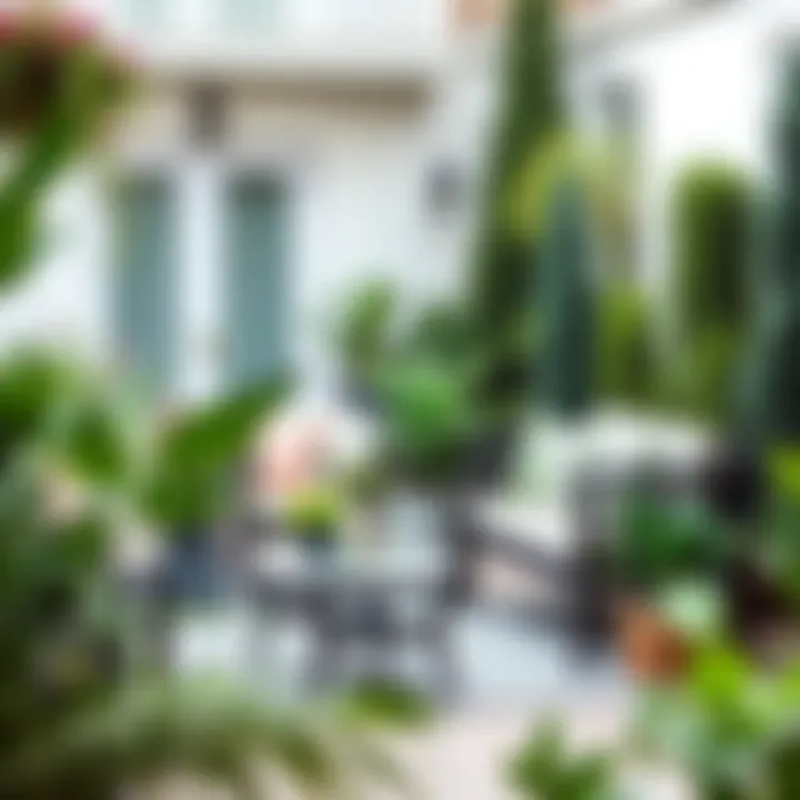 Stylish arrangement of faux greenery on a patio