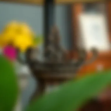 Close-up of a decorative umbrella stand with artistic details