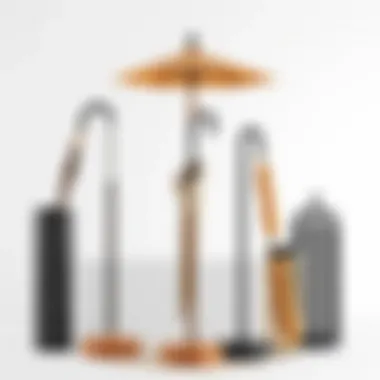 Variety of umbrella stands showcasing different materials and designs