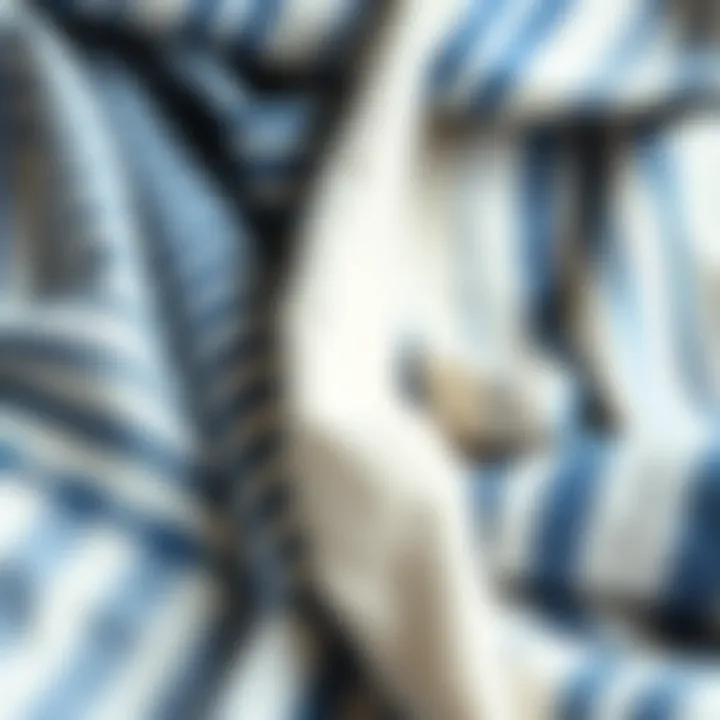 Fabric Samples for Blue and White Striped Quilts An array of fabric samples used for blue and white striped quilts, displaying various textures.