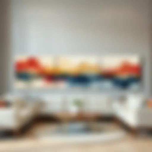 A stunning long horizontal canvas art piece featuring abstract colors and shapes