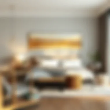 A serene bedroom setting adorned with calming horizontal canvas art that evokes tranquility