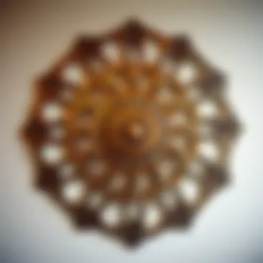 Intricate geometric pattern in metal wall art