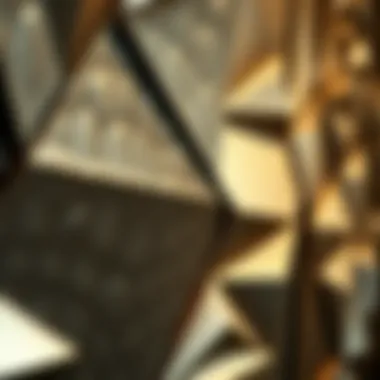 Close-up view of metallic textures in geometric designs