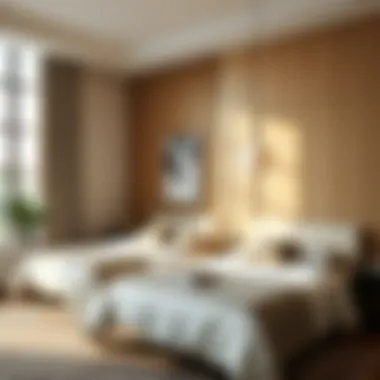 Stylish Bedroom Design with Combined Twin Beds Interior design layout featuring twin beds in a stylish bedroom setting.