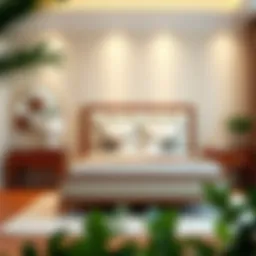 Elegant queen bed frame with footboard in a modern bedroom setting
