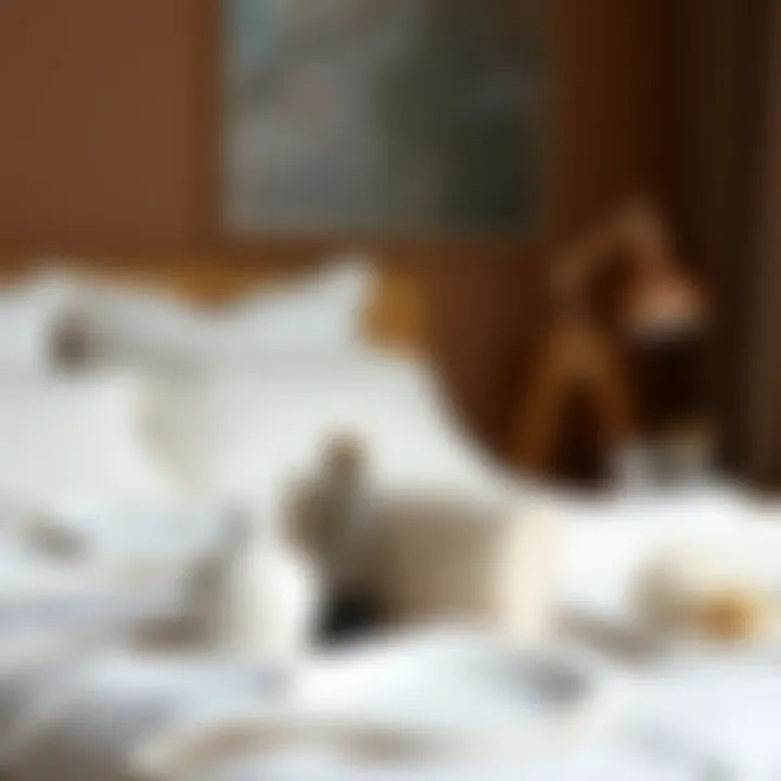 Stylish decorative elements complementing white satin bedding