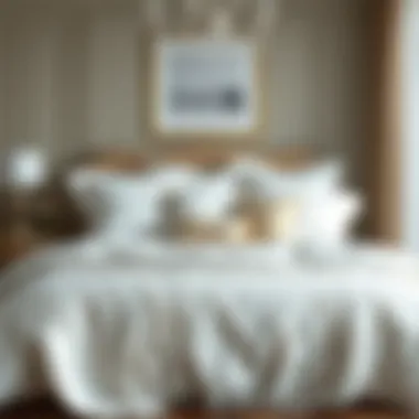 Elegant bedroom showcasing a white satin bedding arrangement