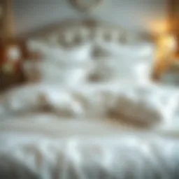 Luxurious white satin bedding set displayed on a plush bed